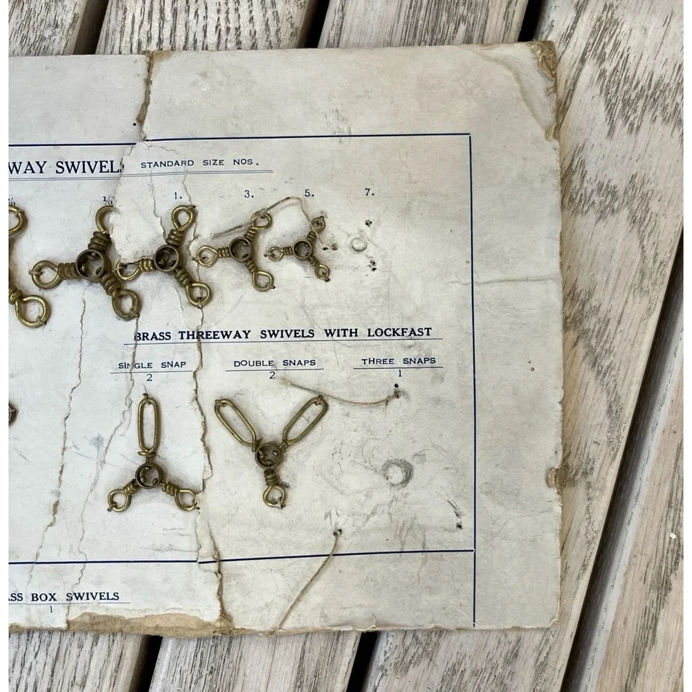 Vtg Fishing Tackle Store Rack Card Brass Threeway Nickel Yankee Swivels AS IS